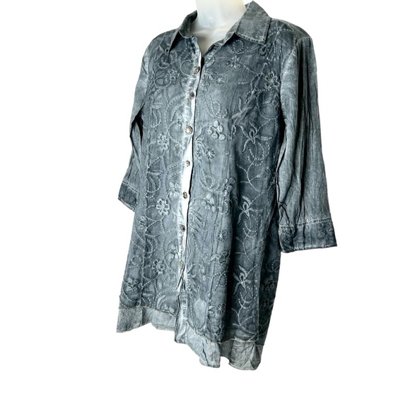 PARSLEY SAGE New Women Size M Slate Blue Lace Overlay Button Down Blouse Top. - Picture 2 of 12